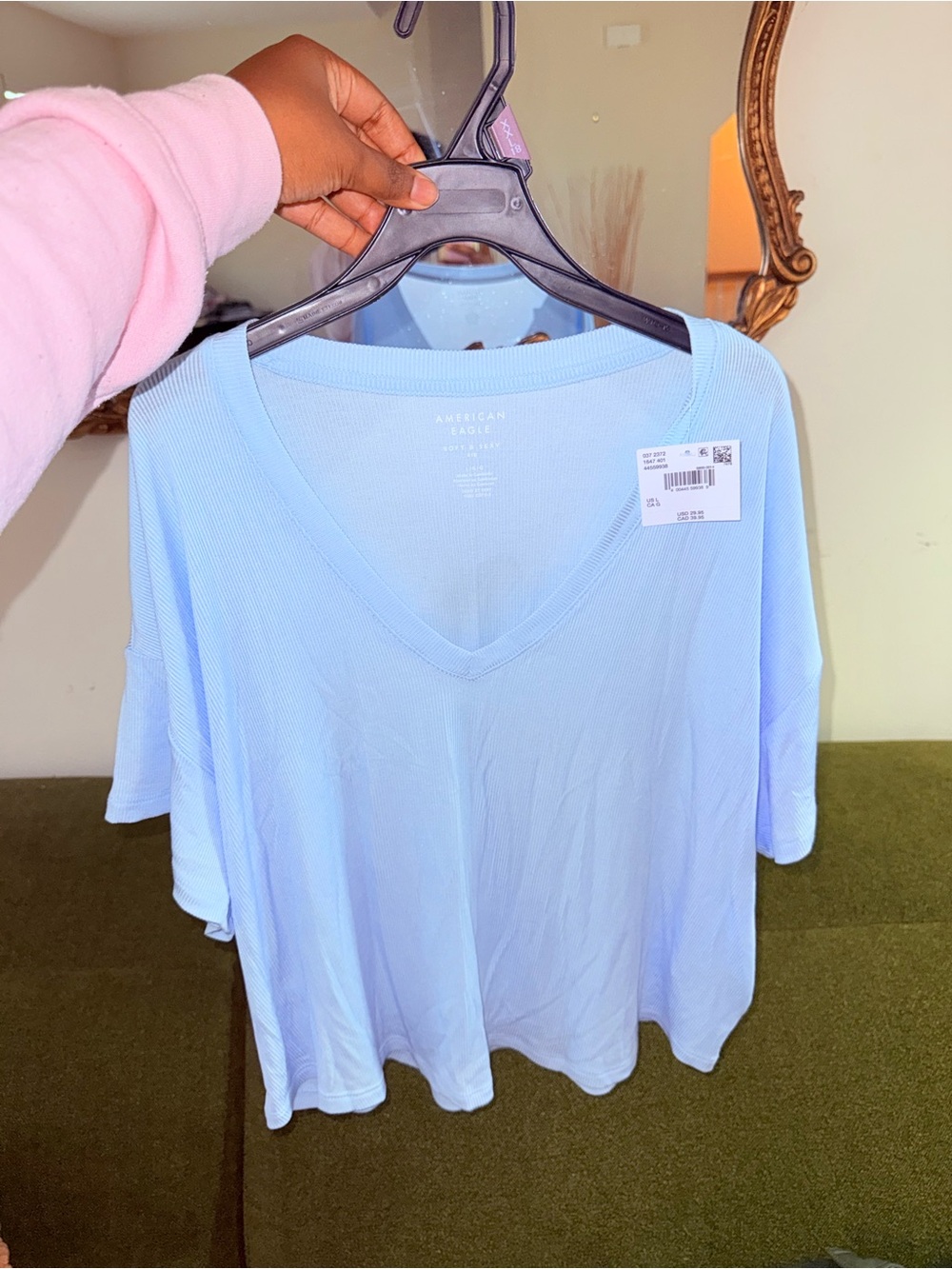 American Eagle Outfitters Light Blue V-Neck Short Sleeve Tee